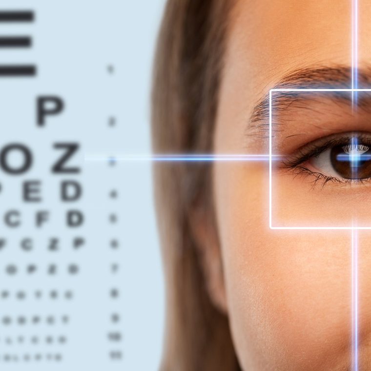 Close-up of an eye test, representing optometry at E-MedCentre